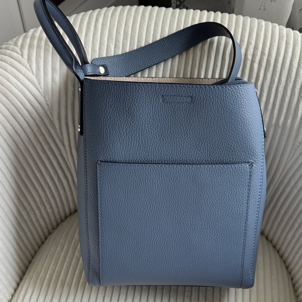 Stylish Blue Leather Shoulder Bag - Women